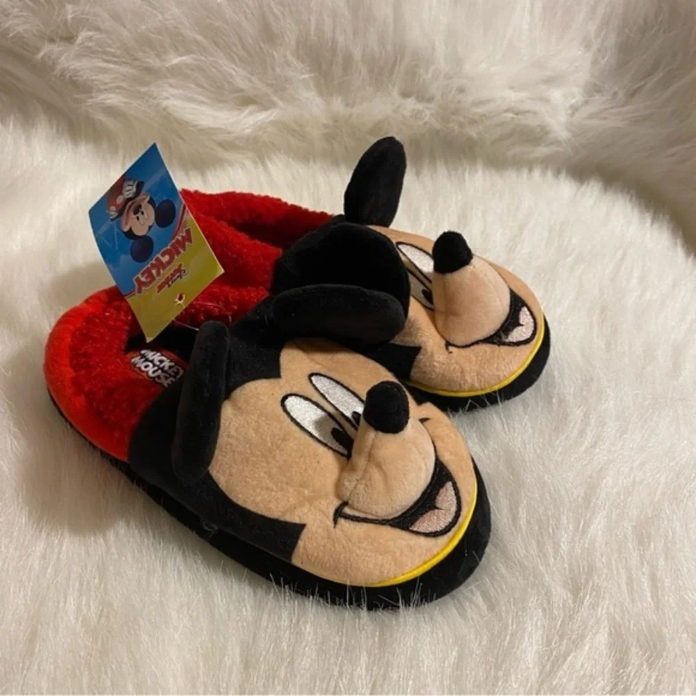 New Mickey Mouse Boys Slippers Size 11-12 Red Black Slip‎ On/Off